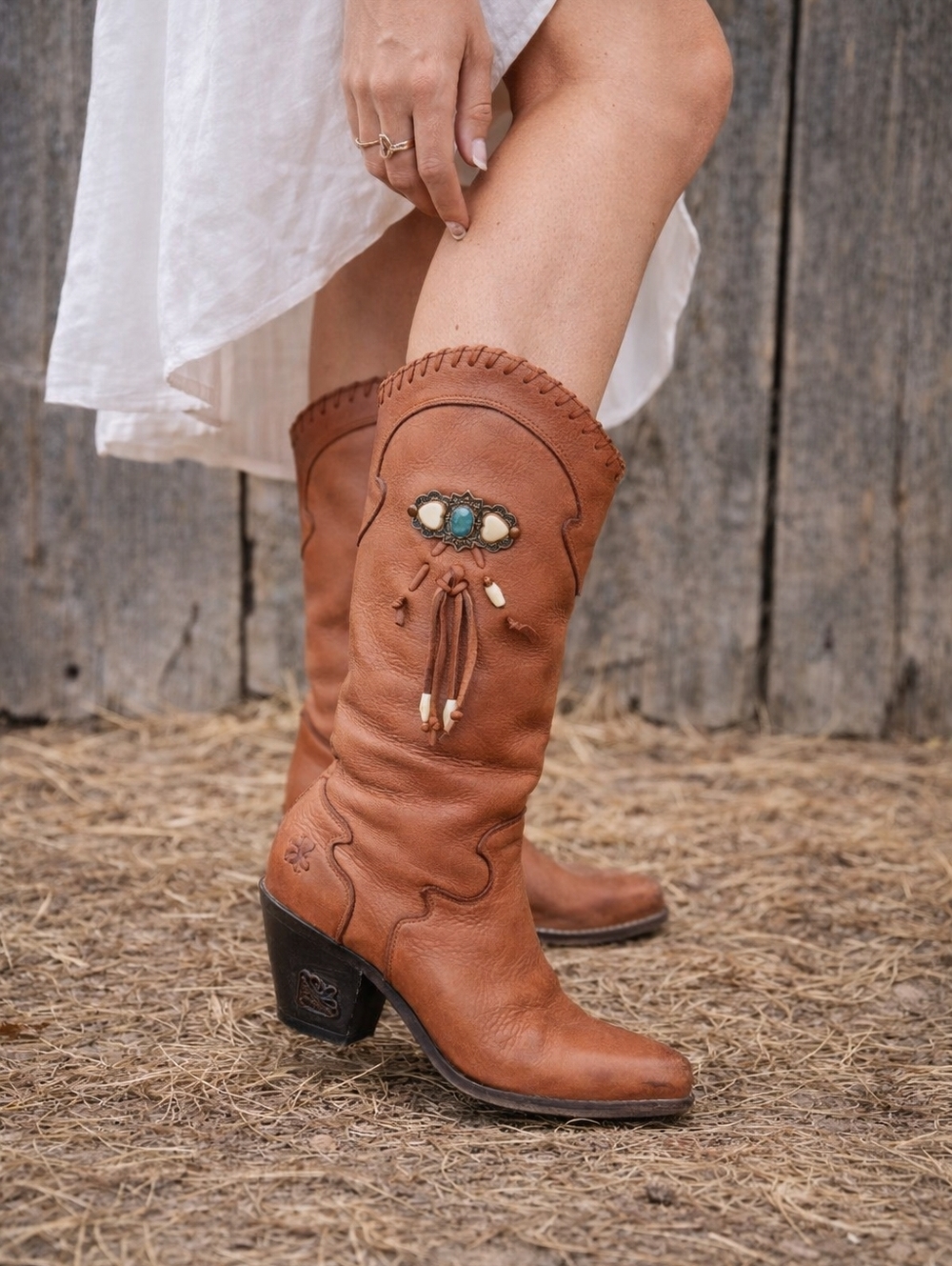 Zodiac Vintage Western Boots Brown Leather Concho Boho Cowgirl Size 6.5
